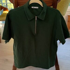 Zara Forest Green Polo with Zipper
